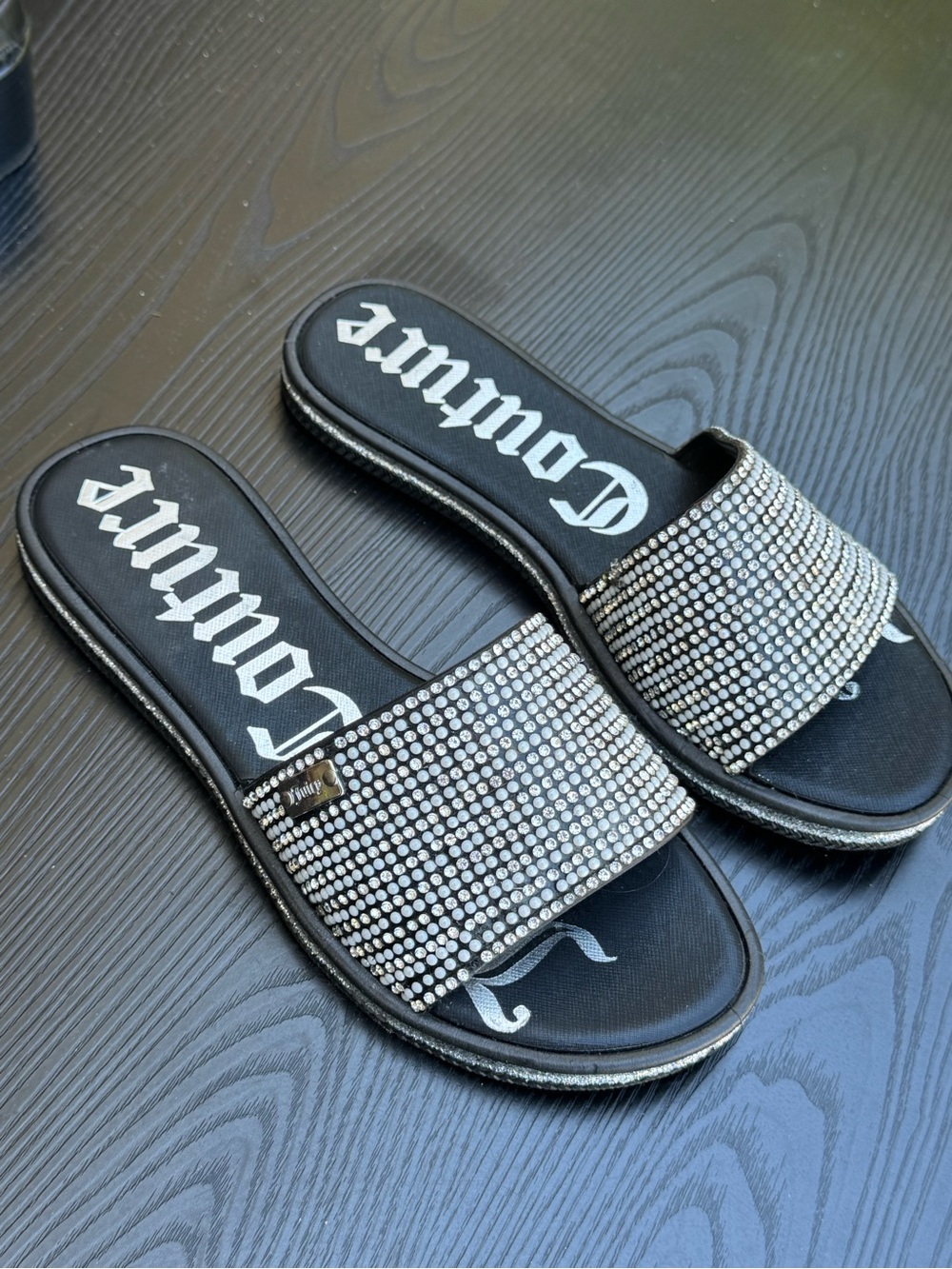 Women’s Juicy Couture Black Rhinestone Slide Sandals - Picture 3 of 5